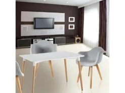 ZURI - Table Rectangulaire Blanche Et Pieds Effet Bois -Deco.fr Soldes Boutique table a manger 9320735