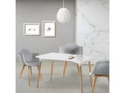 ZURI - Table Rectangulaire Blanche Et Pieds Effet Bois -Deco.fr Soldes Boutique table a manger 9320737