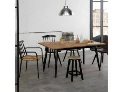 PASCALE - Table Repas 150cm Bois Massif Naturel Et Noir
