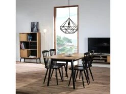 PASCALE - Table Repas 150cm Bois Massif Naturel Et Noir -Deco.fr Soldes Boutique table a manger 9538559