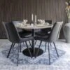 TYROL - Table Repas Ø110cm Plateau MDF Aspect Marbré Et Pied Métal Noir -Deco.fr Soldes Boutique table a manger 9538865