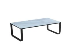 MIRANA - Table Basse Blanche En Verre Trempé Effet Marbré