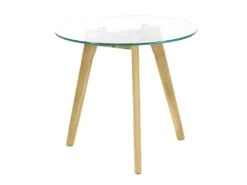 THEANA - Table Basse Ronde Verre Trempé Et Pieds Métal