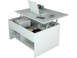 Table Basse Relevable 90 Cm Blanche 3 Niches