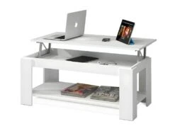 Table Basse Relevable Coloris Blanc Artic - 43 X 102 X 50 Cm