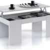 Table Basse à Plateau Relevable Coloris Blanc Brillant - Dim : 100 X 50 X 42 Cm