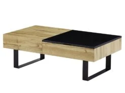 Table Basse Avec Plateau Relevable Et 1 Tiroir - MDF Et Acier - Naturel Et Noir - BALUN -Deco.fr Soldes Boutique table basse 10702761