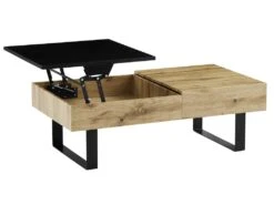 Table Basse Avec Plateau Relevable Et 1 Tiroir - MDF Et Acier - Naturel Et Noir - BALUN -Deco.fr Soldes Boutique table basse 10702763