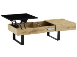 Table Basse Avec Plateau Relevable Et 1 Tiroir - MDF Et Acier - Naturel Et Noir - BALUN -Deco.fr Soldes Boutique table basse 10702765