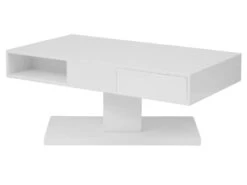 Table Basse Avec Plateau Pivotant, 2 Tiroirs Et 2 Niches - MDF - Blanc Laqué - ILYA -Deco.fr Soldes Boutique table basse 10727267