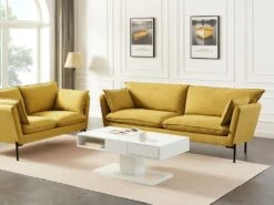 Table Basse Avec Plateau Pivotant, 2 Tiroirs Et 2 Niches - MDF - Blanc Laqué - ILYA