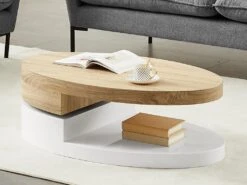 Table Basse Avec Plateau Pivotant - MDF - Naturel Et Blanc - VITALY -Deco.fr Soldes Boutique table basse 10727923