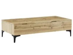 Table Basse Avec 2 Plateaux Relevables Et 1 Porte - MDF Et Acier - Naturel Et Noir - KAYLINO -Deco.fr Soldes Boutique table basse 10735315