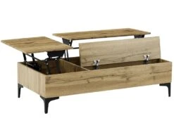 Table Basse Avec 2 Plateaux Relevables Et 1 Porte - MDF Et Acier - Naturel Et Noir - KAYLINO -Deco.fr Soldes Boutique table basse 10735317