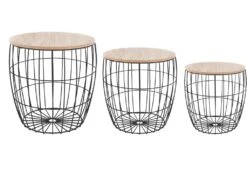 Lot De 3 Tables à Café En Bois Clair Et Métal Noir