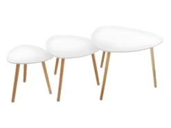 Lot De 3 Tables à Café Gigogne En Bois Blanc Et Pieds Bois Naturel