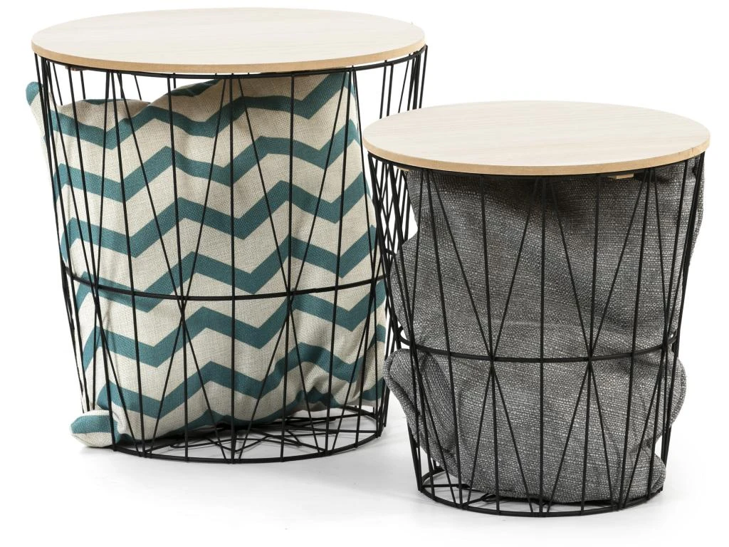 Set De 2 Tables Basses Guili,Plateau En Placage De Bois Naturel Et Structure En Métal 3 Set De 2 Tables Basses Guili,Plateau En Placage De Bois Naturel Et Structure En Métal – Image 3