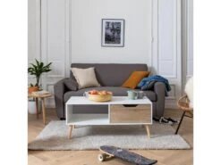Table Basse Avec Tiroir Style Scandinave Blanche FREJA - HAPPY GARDEN -Deco.fr Soldes Boutique table basse 10779721