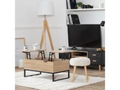 Table Basse Avec Plateaux Relevables Noire Et Bois LOTTA - HAPPY GARDEN -Deco.fr Soldes Boutique table basse 10779745