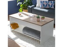 Table Basse Avec Plateau Relevable Blanche Et Bois HEDDA - HAPPY GARDEN