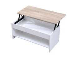 Table Basse Avec Plateau Relevable Blanche Et Bois HEDDA - HAPPY GARDEN -Deco.fr Soldes Boutique table basse 10779775