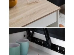 Table Basse Avec Plateau Relevable Blanche Et Bois HEDDA - HAPPY GARDEN -Deco.fr Soldes Boutique table basse 10779777