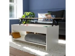 Table Basse Avec Plateau Relevable Blanche Et Bois HEDDA - HAPPY GARDEN -Deco.fr Soldes Boutique table basse 10779783