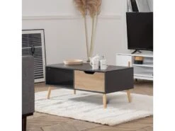 Table Basse Avec Tiroir Style Scandinave Grise FREJA - HAPPY GARDEN