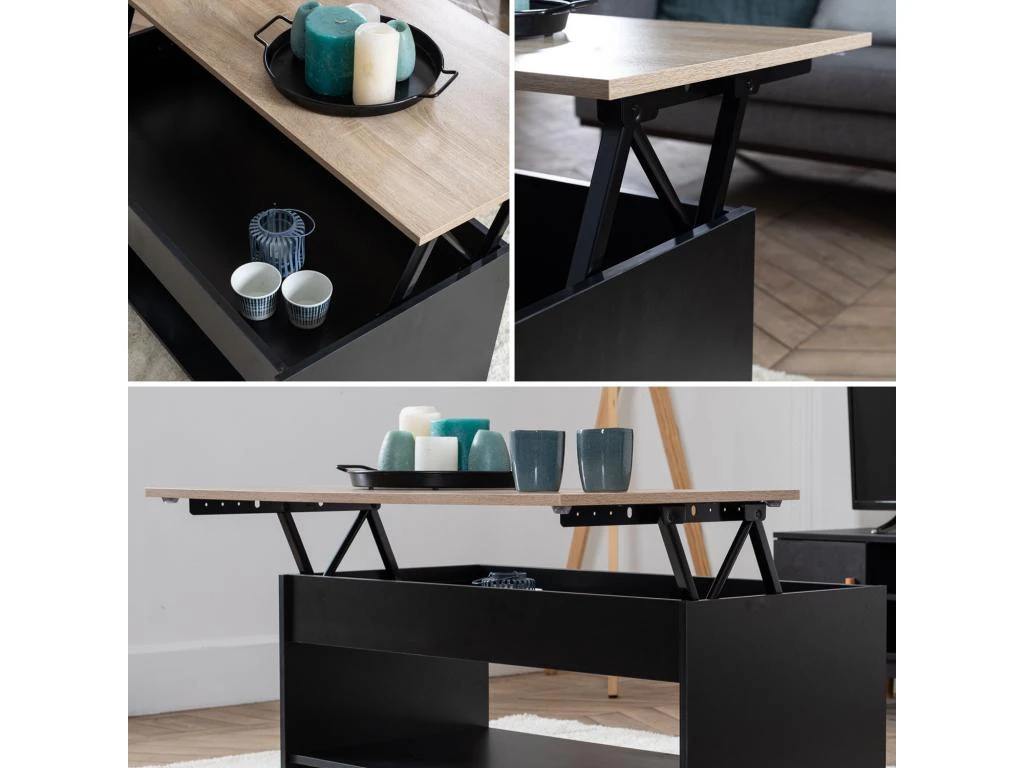 Table Basse Avec Plateau Relevable Noire Et Bois HEDDA - HAPPY GARDEN 4 Table Basse Avec Plateau Relevable Noire Et Bois HEDDA - HAPPY GARDEN – Image 4