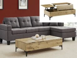 Table Basse Avec 2 Plateaux Relevables Et 1 Porte - MDF Et Acier - Naturel Et Noir - KAYLINO -Deco.fr Soldes Boutique table basse 10790677