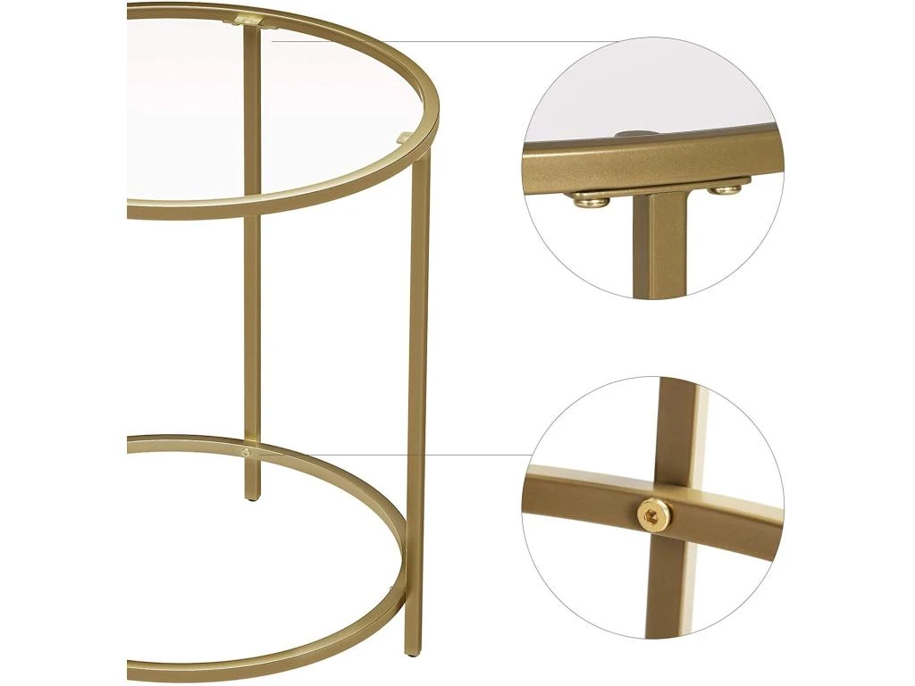 Table D 'appoint Ronde Dessus En Verre Trempé Cadre En Métal Bout De Canapé Table Console Table De Chevet Pour Salon Balcon Doré 12_0001028/2 2 Table D 'appoint Ronde Dessus En Verre Trempé Cadre En Métal Bout De Canapé Table Console Table De Chevet Pour Salon Balcon Doré 12_0001028/2 – Image 2