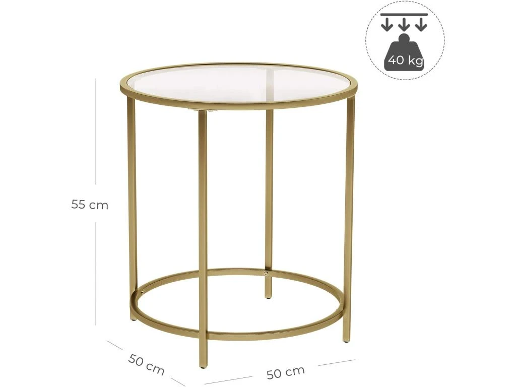 Table D 'appoint Ronde Dessus En Verre Trempé Cadre En Métal Bout De Canapé Table Console Table De Chevet Pour Salon Balcon Doré 12_0001028/2 4 Table D 'appoint Ronde Dessus En Verre Trempé Cadre En Métal Bout De Canapé Table Console Table De Chevet Pour Salon Balcon Doré 12_0001028/2 – Image 4