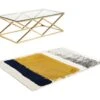 Ensemble Table Basse Dorée CHARLOTTE Et Tapis Bleu, Moutarde Et Gris CAMDEN -Deco.fr Soldes Boutique table basse 10888741