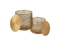 Tables Gigognes Rondes Panier Métal Or - HERAKLION 5 Tables Gigognes Rondes Panier Métal Or - HERAKLION -Deco.fr Soldes Boutique table basse 11131859