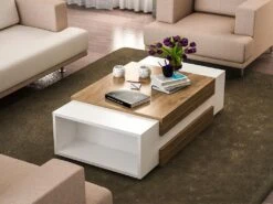 Table Basse Avec 2 Niches - Naturel Et Blanc - BASENA II