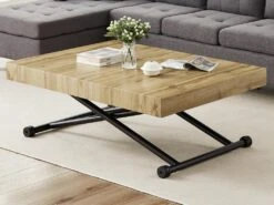 Table Extensible Et Relevable 2 En 1 - MDF Et Acier - Naturel Et Noir - MORIALA -Deco.fr Soldes Boutique table basse 11258015