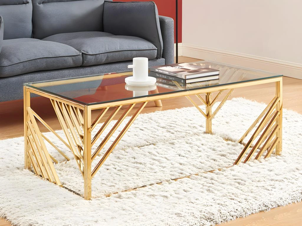 Table Basse En Verre Trempé Et Acier Inoxydable - Doré - SIMATO De Pascal MORABITO 2 Table Basse En Verre Trempé Et Acier Inoxydable - Doré - SIMATO De Pascal MORABITO – Image 2