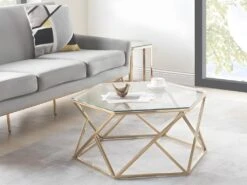 Table Basse En Verre Trempé Et Acier Inoxydable - Doré - KERIANE De Pascal MORABITO -Deco.fr Soldes Boutique table basse 1203385