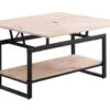 Table Basse Relevable Et Extensible En Bois De Chêne Avec Pieds En Métal Noir-Longueur 100 X Profondeur 45-90 X Hauteur 47-62 Cm