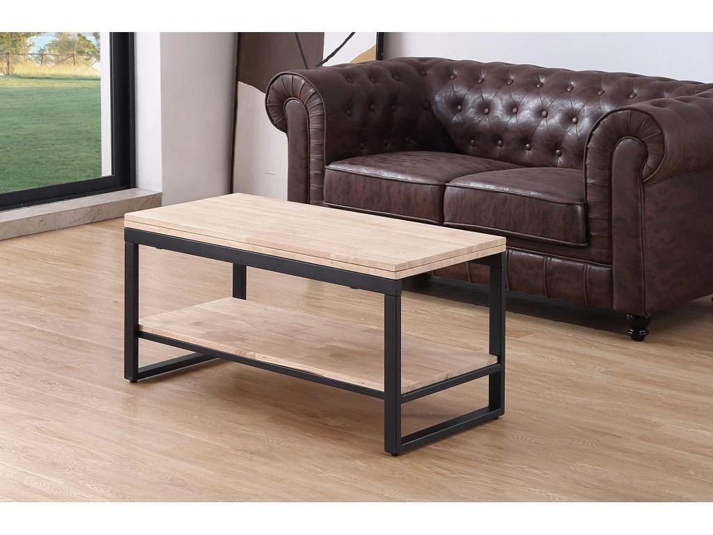 Table Basse Relevable Et Extensible En Bois De Chêne Avec Pieds En Métal Noir-Longueur 100 X Profondeur 45-90 X Hauteur 47-62 Cm 2 Table Basse Relevable Et Extensible En Bois De Chêne Avec Pieds En Métal Noir-Longueur 100 X Profondeur 45-90 X Hauteur 47-62 Cm – Image 2