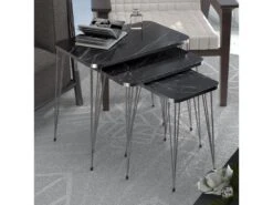 Set De 3 Tables D'appoint Rudkøbing Rectangulaires Gigognes Marbre Noir Argent [en.casa]