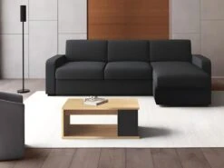 Table Basse ALDANA - Plateau Relevable - Bois Et MDF - Chêne Et Anthracite