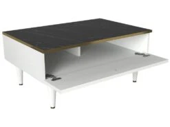 Table D’appoint Tamesis Design Panneau De Particules Plaqué Mélaminé En Couleur Blanc Or Noir. 90x60x42,3cm