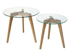 Set De Deux Tables Basses Plateau En Verre Pied En Bois TABA06006