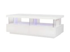 Table Basse Et Luminaire Led - Rectangulaire - En Panneaux De MDF - Blanc - Style Contemporain - L120 X P60 X H45 Cm - BLUE LIGH