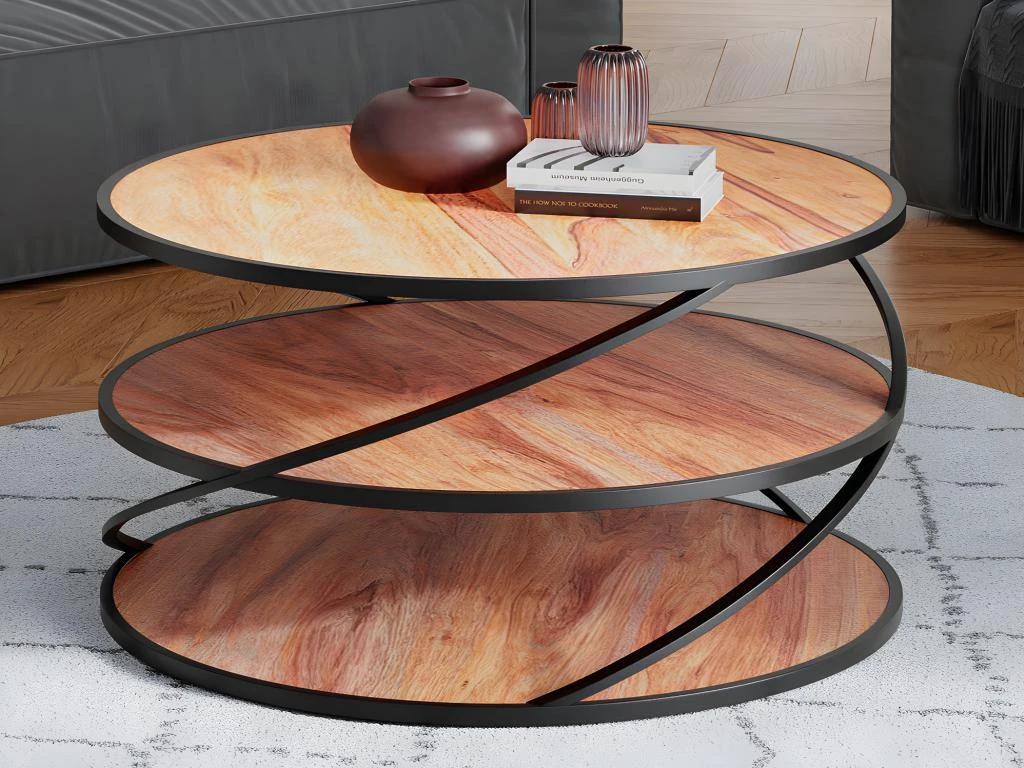 Table Basse Triple Plateau - Bois De Sheesham Et Métal - Naturel Et Noir - CATALENA 2 Table Basse Triple Plateau - Bois De Sheesham Et Métal - Naturel Et Noir - CATALENA – Image 2