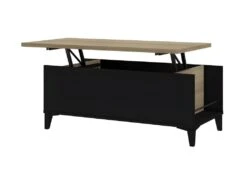 Table Basse Avec Plateau Relevable - Decor Chene Et Noir - L 100 X P 50/72 X H 42/55 Cm