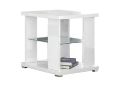 MARIKA - Table D'Appoint Laquée Blanche Avec Etagère Verre