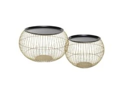 Ensemble De 2 Tables D'appoint Glamour Métalliques Or Et Noir Dimensions: 66,5 X H. 41,5 Cm