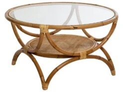 Table Basse Salon, Meuble De Salon En Verre Rattan Farah. Dimensions: 90x90x51